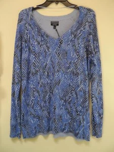 Suéter Pullover Top APT.9 Azul Mezcla Cachemira Cuello en V Argyle Manga Larga L Nuevo con Etiquetas - Imagen 1 de 3