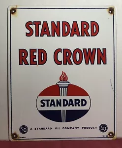 INSEGNA VINTAGE 1948 DATATA STANDARD CORONA ROSSA BENZINA PORCELLANA BENZINA MOTORE OLIO - Foto 1 di 7