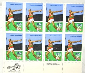 Scott 1790 Olympics 1980 Decathlon Javelin MNH 10 Cent Stamps Block of 8 - Picture 1 of 1