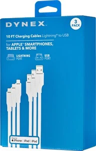 Dynex - 10' Lightning to USB Charge & Sync Cable MFi-Certified (3 Pack) - White - Picture 1 of 5