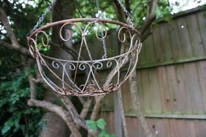 Vintage Rustic Ornate Metal Hanging Basket Garden Planter.