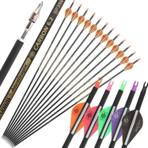 30" Archery Pure Carbon Arrows SP300-600 Shaft Vanes Recurve CompoundBow Hunting - Picture 1 of 15