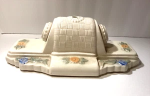 Retro Porcelain Double  Light Sconce Fixture Wall Art Deco 1930s Weave ,Floral, - Picture 1 of 4