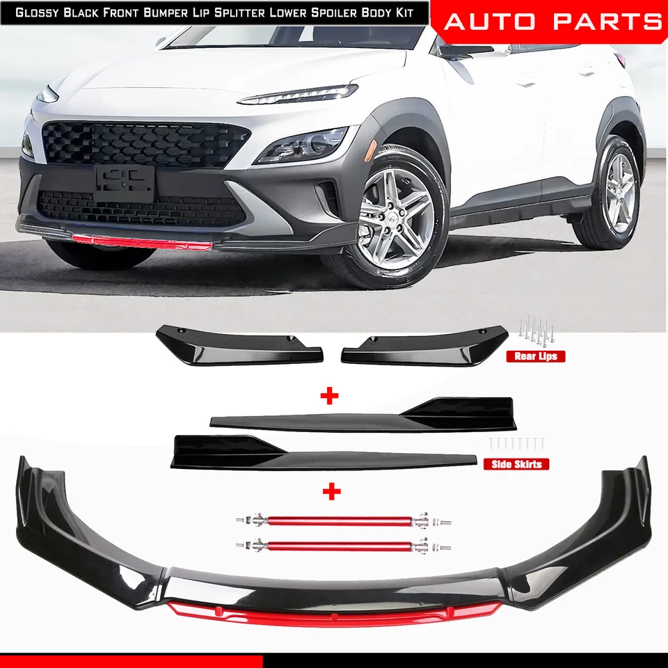 For Hyundai Kona 2018-2022 Front Bumper Lip Spoiler Splitter Rear Lip Side Skirt Foto 1 de 4