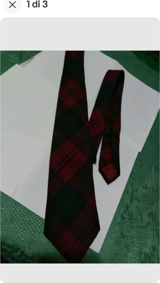 Cravatta Vintage Pura Lana Jaeger Scozzese Bordeaux Verde 8cm - Imagen 1 de 3