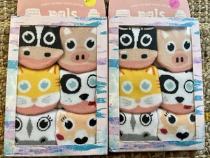 Six Pairs Of Mismatch Socks For Kids Ages 1-3 Years Size Fits Most - Farm Animal - Picture 1 of 7