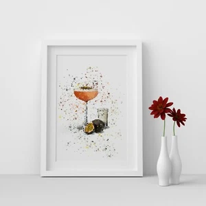 Passionfruit Martini Cocktail Glass Watercolour Splash A3,A4,4x6 Wall Art Prints - Picture 1 of 1
