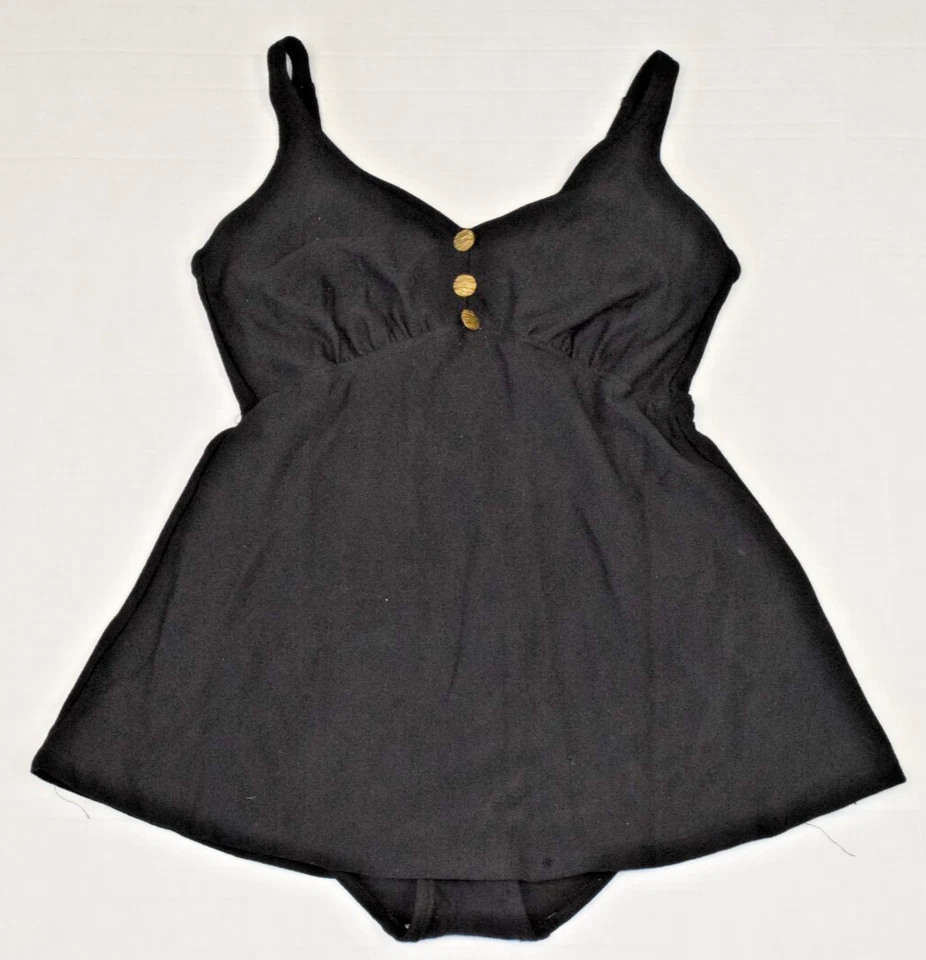 Maiô Vintage Roxanne Tamanho 12 Anos 50 Saia Texturizada Preta Grossa Botões de Latão - Imagem 1 de 4