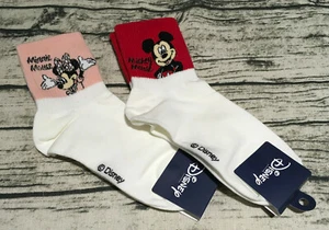 Mickey Mouse Minnie Socks Cute Crew Gift 22-26 cm Soft Pink Red Korea Disney New - Picture 1 of 5
