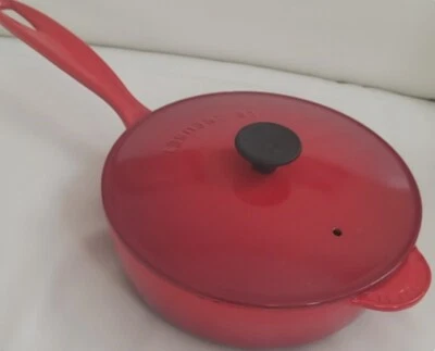 Vintage Le Creuset France # 21 Enameled Cast Iron Saucier 2.25 qt / Cerise - Red - Image 1 of 4