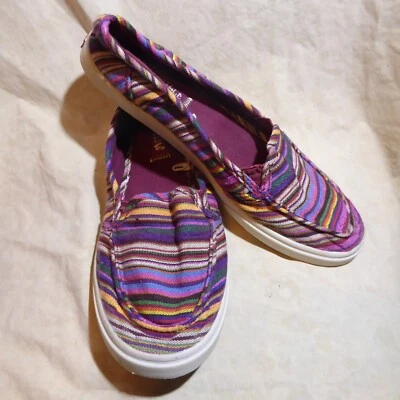 🥿 Mad Love Slip On Loafer Flats sz 9 M Rainbow Multicolor Stripe Fabric - Image 1 of 4
