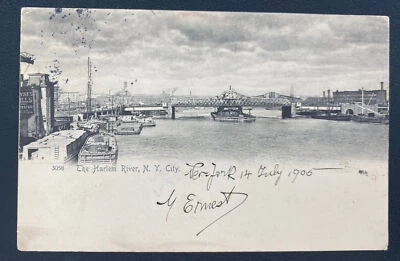 1905 New York Usa RPPC Postcard Cover To Moscow Russia Harlem River View - Image 1 of 2