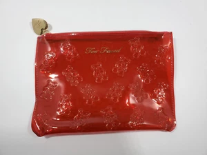 Too Faced Cinnamon Bear Makeup Bag Pouch Holder Red Gold Hardware - Picture 1 of 4