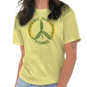 Motivational Gardener Give Peas A Chance Womens Graphic Crewneck T Shirt Tee - Picture 1 of 10
