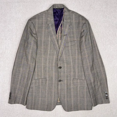 Paul Smith London The Abbey Linen Wool Sport Coat Jacket 40R Gray Plaid 2B Italy - Image 1 of 4