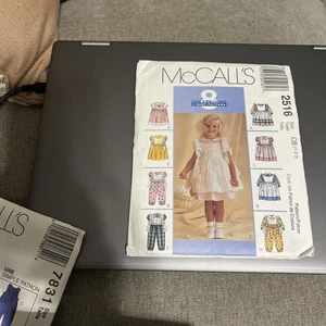 McCall's 2516  Pattern Girls Toddler Dress And Jumpsuit With Pinafore UNCUT 1-3 - Picture 1 of 2