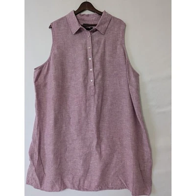 Tahari Womens 3X Sleeveless Linen Shirt Dress Violet Pink Lightweight Coastal - Image 1 of 4
