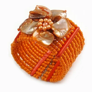 Brazalete Brazalete Flexible Flor Concha Mandarina - Ajustable - Talla M - Imagen 1 de 6