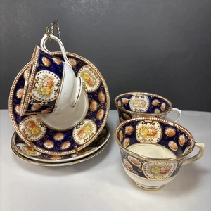 VTG Royal Albert Crown China 3 Tea Cups & Saucers Cobalt Gold Imari England 6471 - Picture 1 of 14