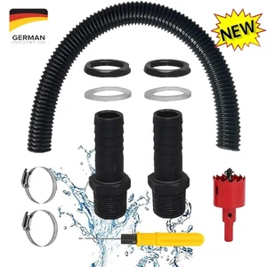 Rain Barrel Connector Pipe Link Kit Universal Barrel Tank Connection Overflow DHL - Picture 1 of 19