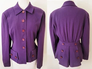 Vintage 1940s Style Purple  ZELDA JACKET Blazer Great Detailing Size 8 - Picture 1 of 10