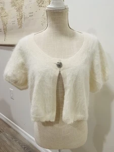Vintage 90s Express 80% angora fuzzy rabbit fur cardigan sweater Size M - Picture 1 of 6