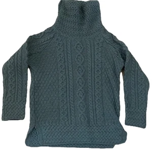 Suéter Aran Vintage Mujer Pequeño Tejido Verde Lana Merino Irlanda - Imagen 1 de 4