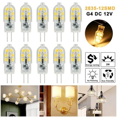 10PCS Warm G4 LED 2W = 20W Halogen Light Bulb 12 LED 2835 SMD Lamp DC 12V 6000K - Image 1 of 4