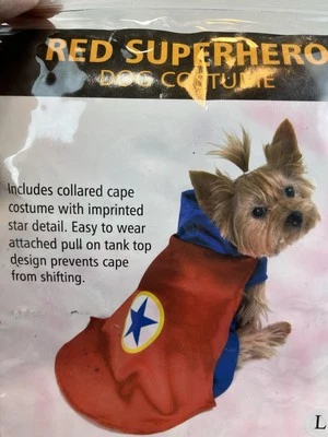 Dog Costume Red Superhero Size L Anit Accessories Cape Tank Top New Unused - Image 1 of 4