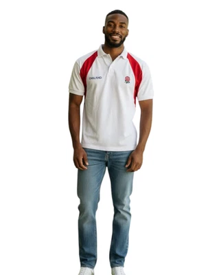 England Rugby Polo Shirt Men’s Size L White Red Rose Crest Short Sleeve Cotton B - image 1 of 4
