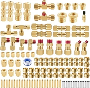 129-teiliges Messing DOT Druckluftbremsleitungs-Fittingsatz, 1/4"-1/2" Schnellkupplung Kompressio - Bild 1 von 3