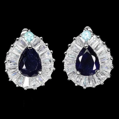 Pendientes de plata de ley 925 zafiro azul pera 8x6 mm joyas de piedras preciosas naturales Foto 1 de 4