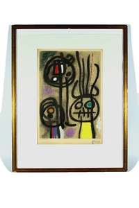 MIRO Lithografie auf Velin ° Pochoir in Farbe ° Personnage et Oiseu ° 1965°°°° - Bild 1 von 5