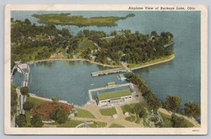 Linen Postcard Aerial View of Buckeye Lake Ohio 1934 - Picture 1 of 2