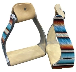 Showman Twisted Angled Aluminum Stirrups w/ Serape Print Overlay - Picture 1 of 1
