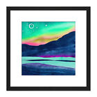 Northern Lights Aurora Mountain Landscape Square Framed Wall Art Print 9X9 In