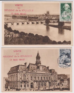 RR 2 CARTES MAXIMUM VISITE PRESIDENT DE LA REPUBLIQUE VINCENT AURIOL TOURS 1949 - Imagen 1 de 1