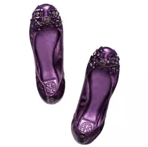Planos de ballet Tory Burch Azalea para mujer con arco púrpura brillante talla 7 - Imagen 1 de 6