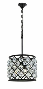 Matte Black Crystal Pendant Chandelier Kitchen Dining Room 4 Light Fixture 14 in - Picture 1 of 9