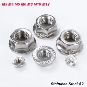Tuercas de brida hexagonal de acero inoxidable A2 tuerca de bloqueo M3 M4 M5 M6 M8 M10 M12 - Imagen 1 de 5