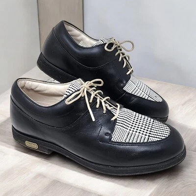 Footjoy Leather Golf Shoe Europa Black Oxford Houndstooth Lace Up Women Size 7M - Image 1 of 4