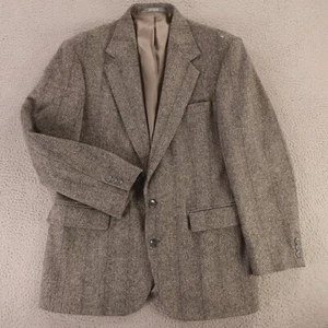VINTAGE Tweed Jacket M Gray Black Herringbone Barleycorn Wool Blazer USA 40R - Picture 1 of 16
