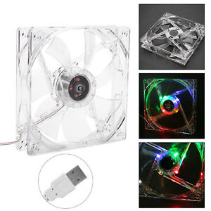 12cm USB LED Transparent Colorful Light Cooling Fan PC Computer CPU Cooling