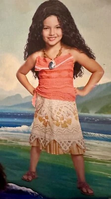 迪士尼公主女孩 MOANA 1 服装礼服万圣节 XS S M 4 5 6 6X 7 8 全新 — 第 1/3 张图片