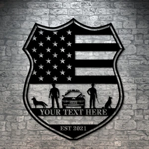 Personalized Policeman Metal Sign Gift. Custom US Police Force Shield Wall Decor - Picture 1 of 5