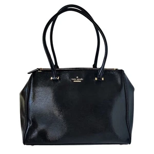 KATE SPADE New York Crosshatched Lackleder Tasche Schwarz Beuteltasche Umhängetasche - Bild 1 von 11