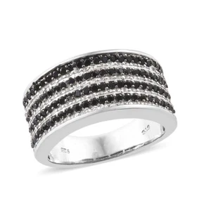Thia Black Spinel, Zircon Platinum Over Sterling Silver Band Ring Size 7 - Picture 1 of 7