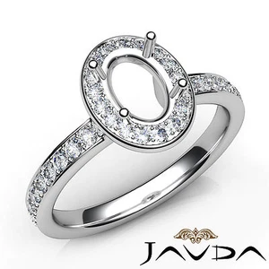 Anillo de compromiso de oro blanco de 18 k semi montura de diamantes ovalados con montura de halo pavé de 0,45 quilates - Imagen 1 de 7