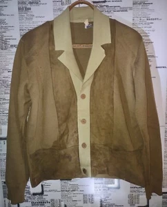 BELGIUM Imported SUEDE Knit Cardigan Sweater VINTAGE Button-Up Men's MEDIUM  - Picture 1 of 10