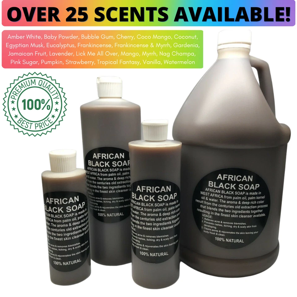 SCENTED Liquid Raw African Black Soap - 100% Pure Natural Organic Face Body Wash - Image 1 of 4